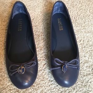 Navy blue leather flats